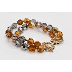 Vintage Marvella Crystal Bracelet Topaz Gray 2 Strand Gold Clasp